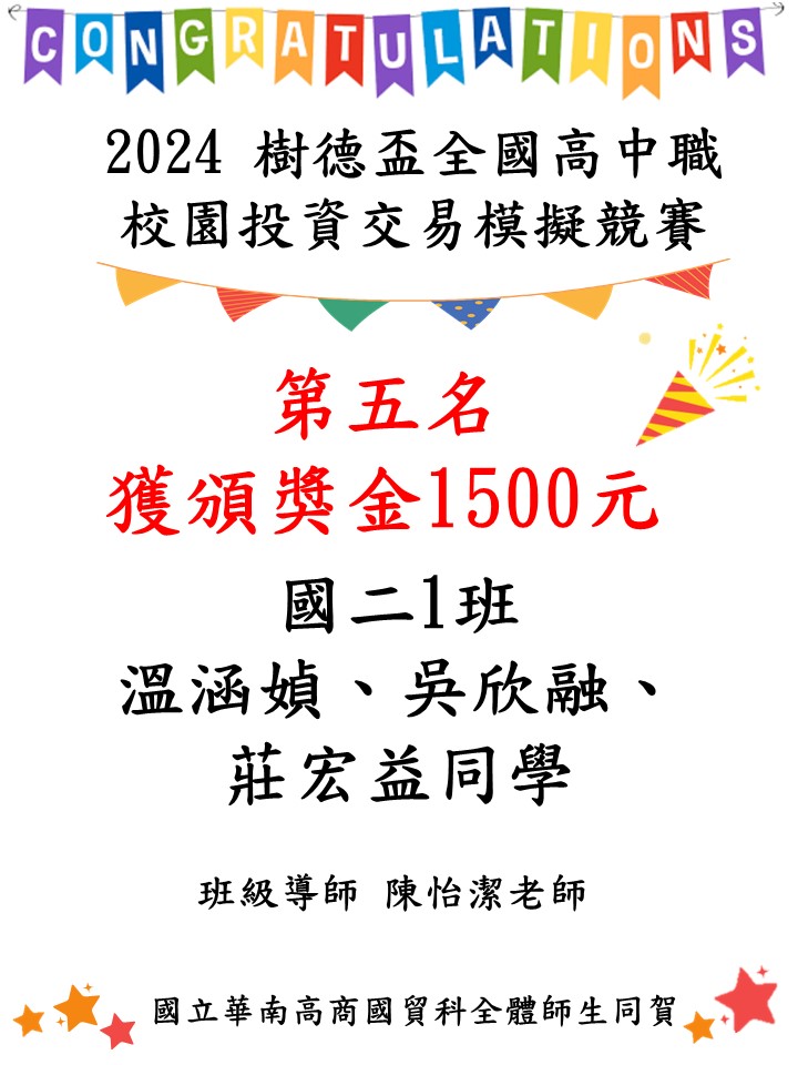 2024「樹德盃」全國高中職校園投資交易模擬競賽_海報